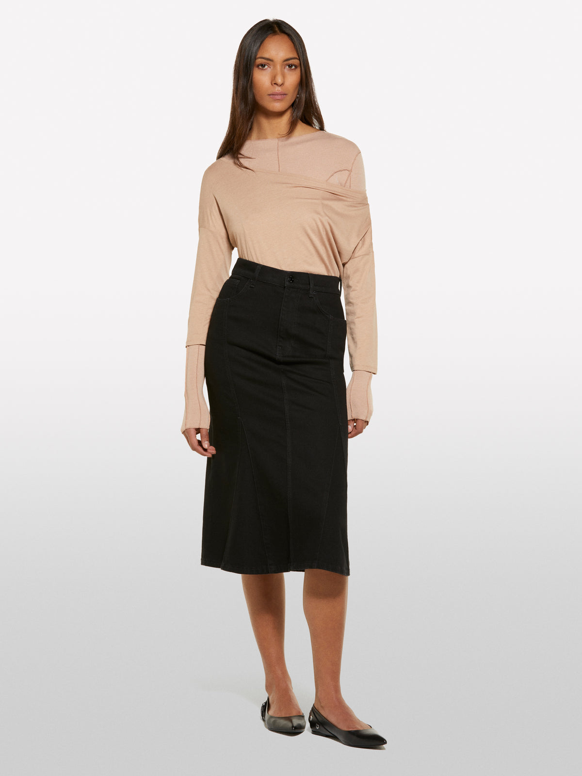 Saia de jeans evasé preta - ucb_image_F