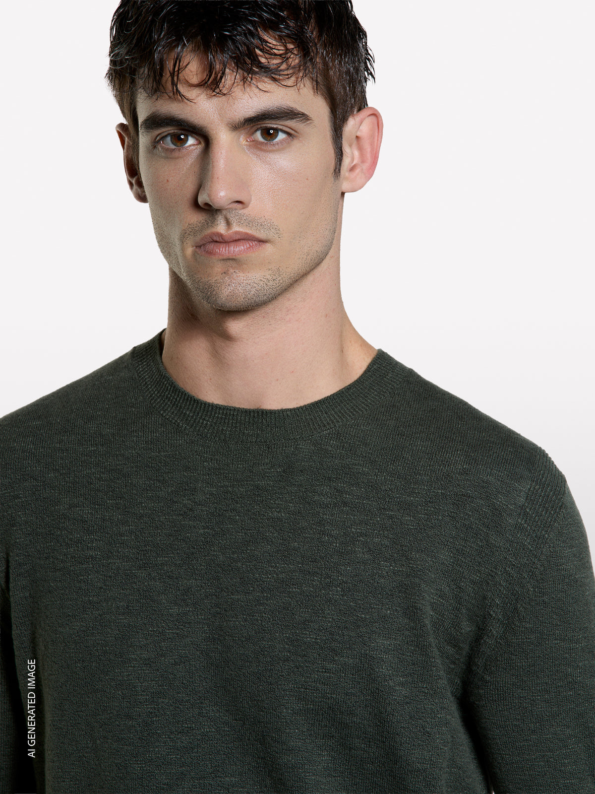 Camisola verde militar de gola redonda regular fit - ucb_image_FY