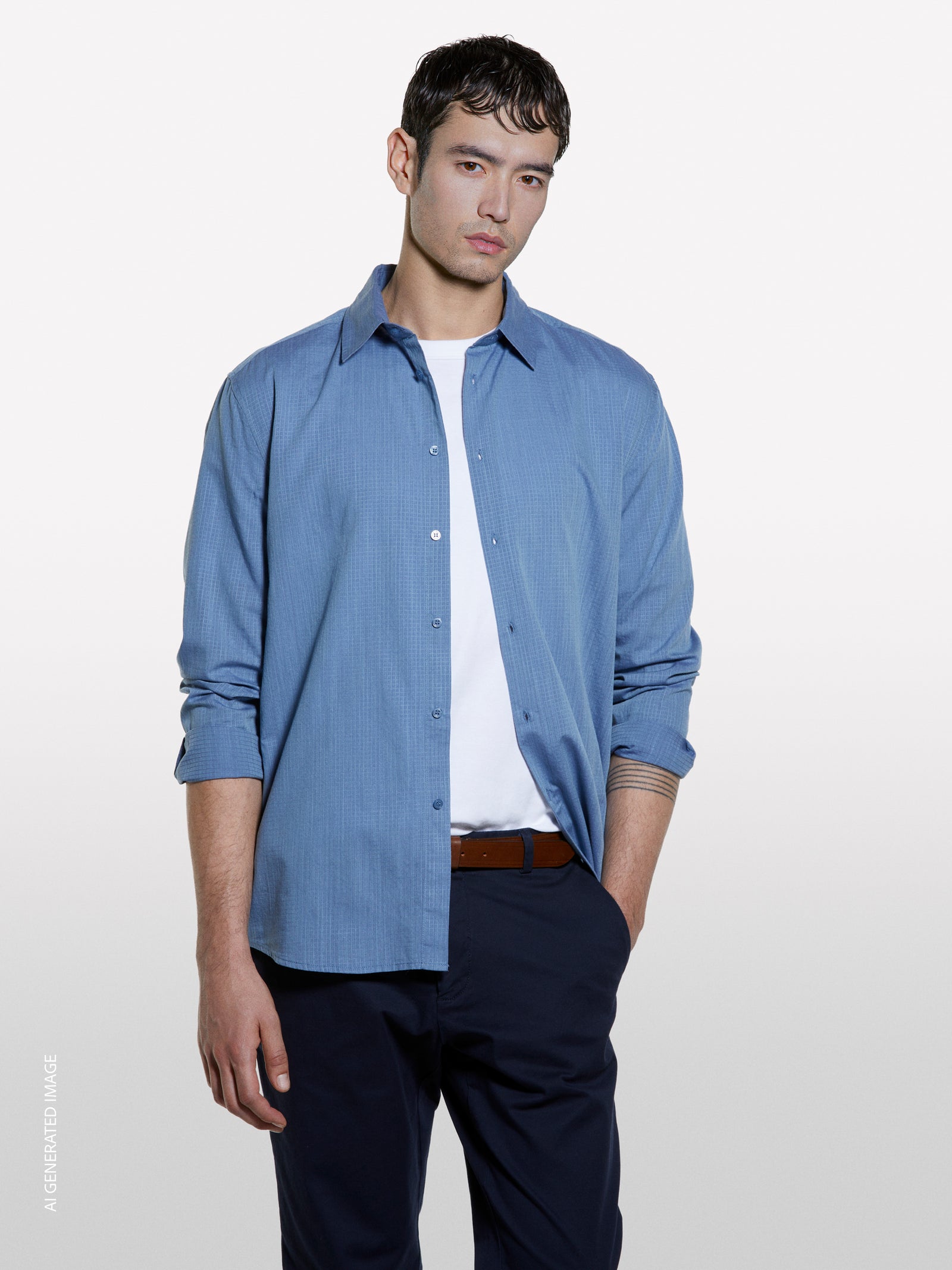 Light blue shirt in textured cotton