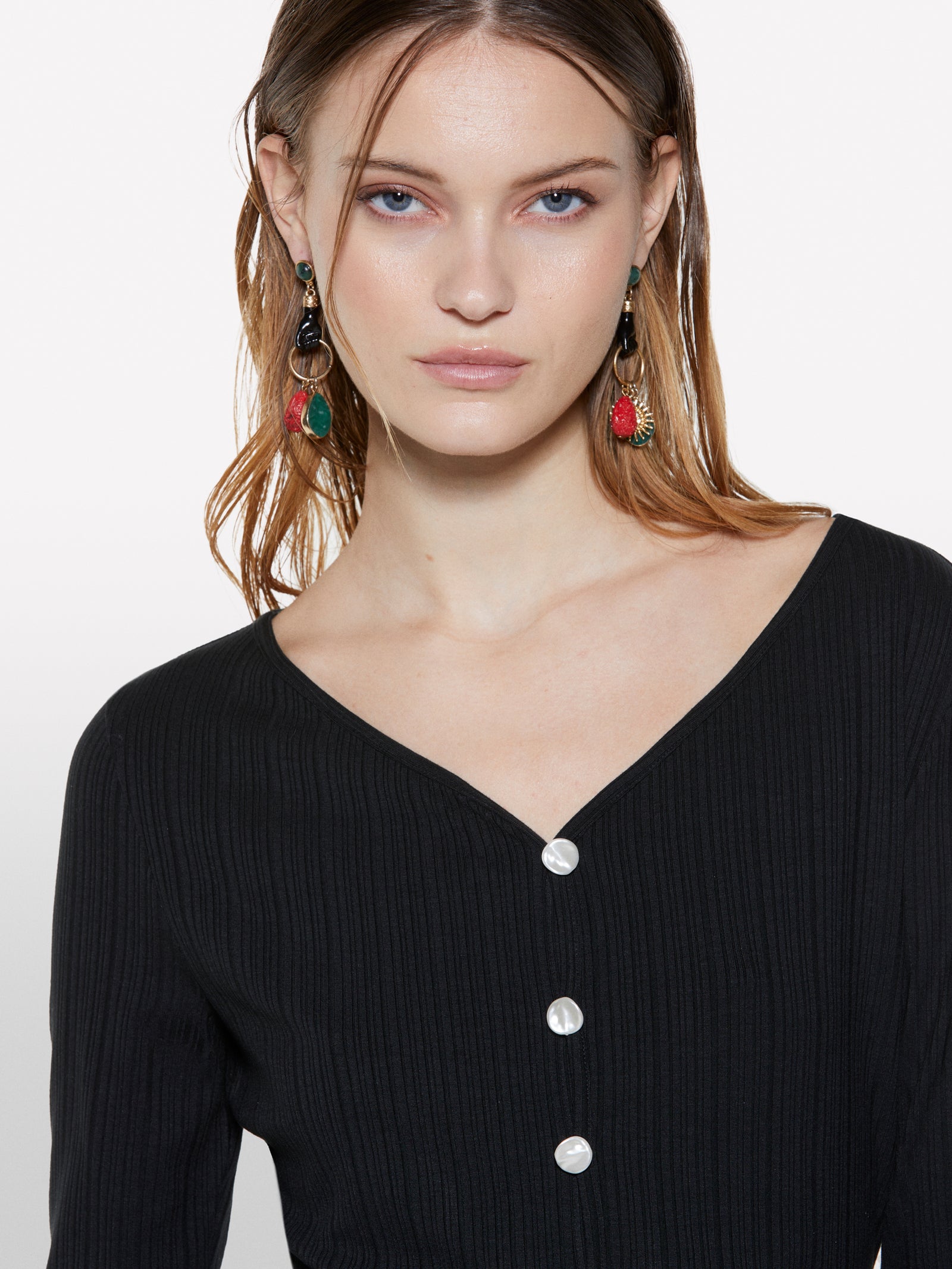 Black slim fit cardigan with ribbed knit