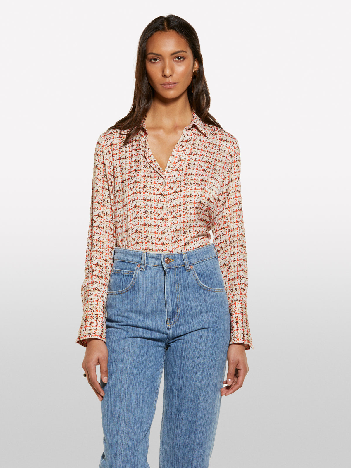 Pink printed satin shirt