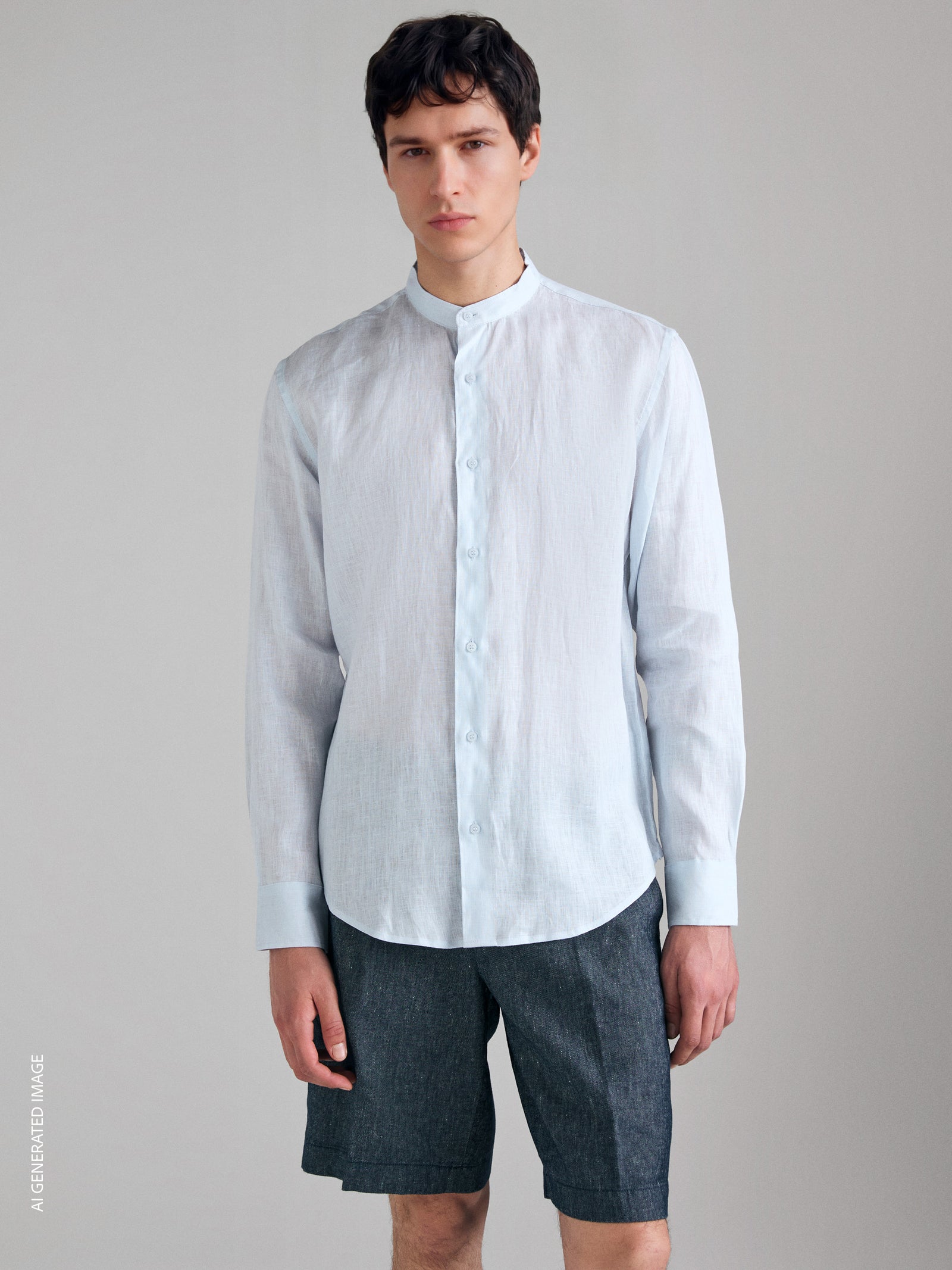 Pure linen mandarin collar shirt