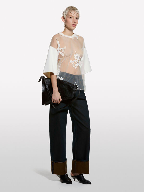 Τζιν με ρεβέρ - τζιν καμπάνα γυναικεία | Sisley