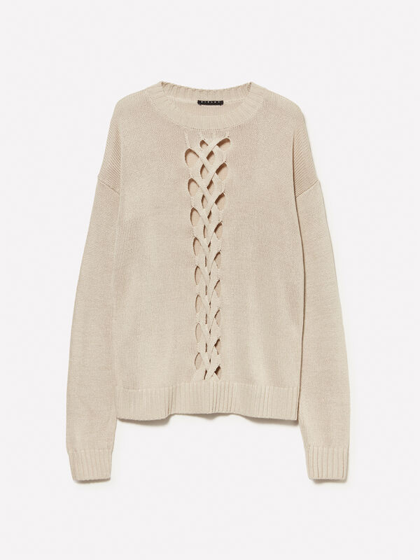 Perforated cable knit sweater Perforated cable knit sweater - μπλούζες με λαιμόκοψη γυναικείες | Sisley