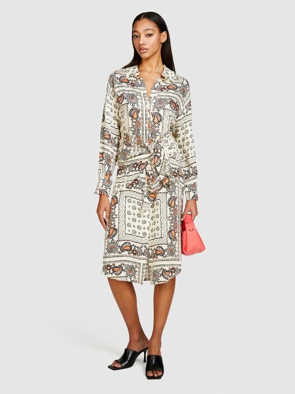 Σεμιζιέ με τύπωμα με ζώνη - φορέματα μιντί γυναικεία | Sisley