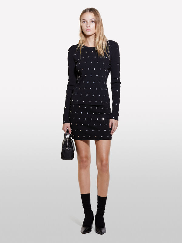 Φούστα μίνι από πλεκτό ύφασμα με καρφάκια - φούστες μίνι γυναικείες | Sisley