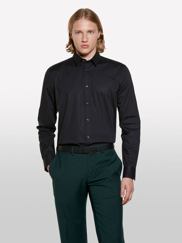 Πουκάμισο slim fit μαύρο - πουκάμισα slim fit ανδρικά | Sisley