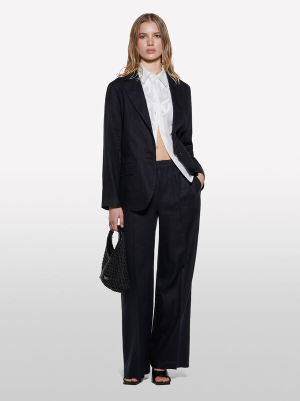 Παντελόνι μαύρο flare fit από 100% λινό - παντελόνια καμπάνα γυναικεία | Sisley