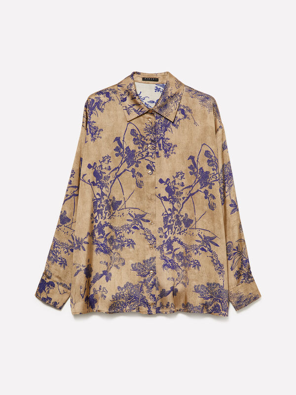 Beige satin shirt with pattern print - πουκάμισα γυναικεία | Sisley