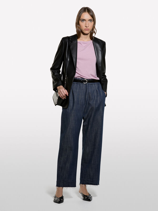 Μπλούζα μωβ με λαιμόκοψη χαμόγελο - μπλουζάκια μακρυμάνικα γυναικεία | Sisley