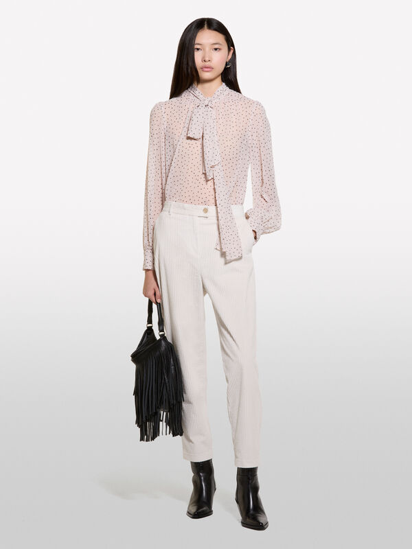 Joggers λευκό κρεμ από βελούδο με ριπ ύφανση - παντελόνια τζόγκερς γυναικεία | Sisley