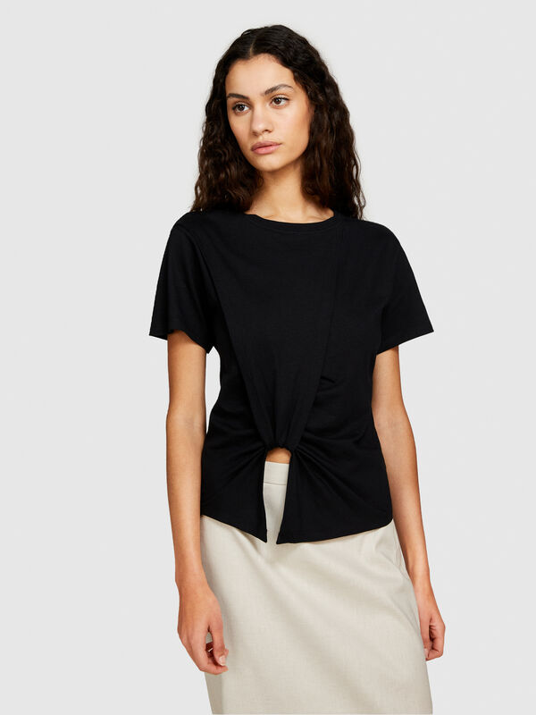 Μπλούζα με κόμπο - μπλουζάκια κοντομάνικα γυναικεία | Sisley