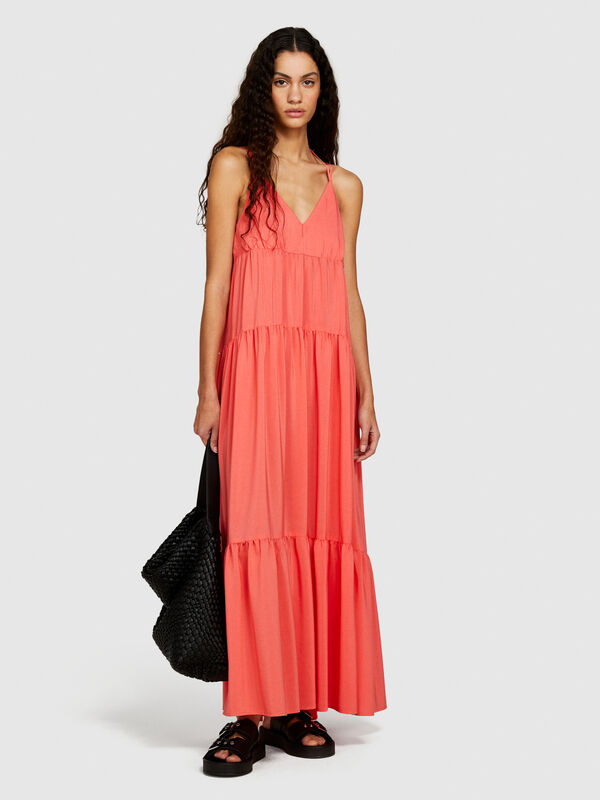 Φόρεμα μακρύ με βολάν - φορέματα μακριά γυναικεία | Sisley