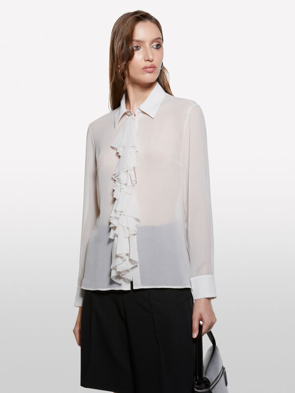 Dove gray shirt with rouches - πουκάμισα γυναικεία | Sisley
