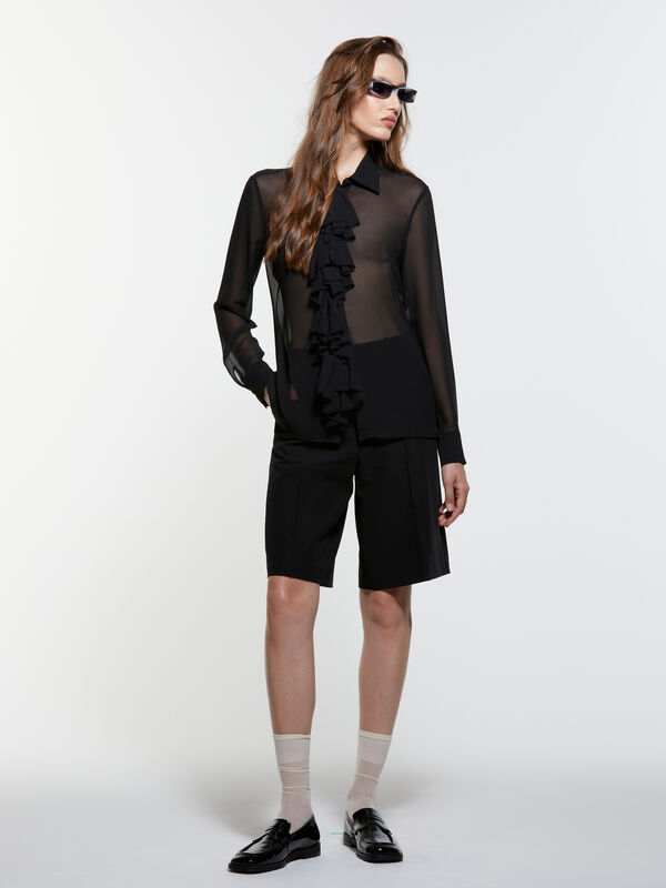 Black shirt with rouches - πουκάμισα γυναικεία | Sisley