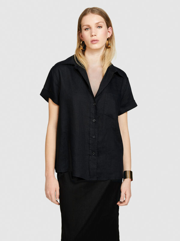 Πουκάμισο κοντομάνικο 100% λινό - πουκάμισα γυναικεία | Sisley