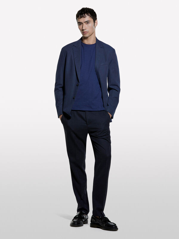 Μπλούζα κοντομάνικη μπλε slim fit - μπλουζάκια κοντομάνικα ανδρικά | Sisley