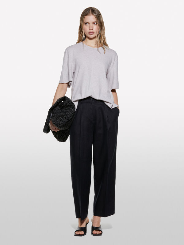 Παντελόνι μαύρο relaxed fit από 100% λινό	 - παντελόνια regular γυναικεία | Sisley