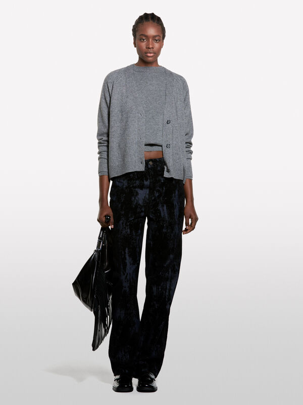 Μπλούζα γκρι σκούρο μελάνζ με λαιμόκοψη - μπλούζες με λαιμόκοψη γυναικείες | Sisley