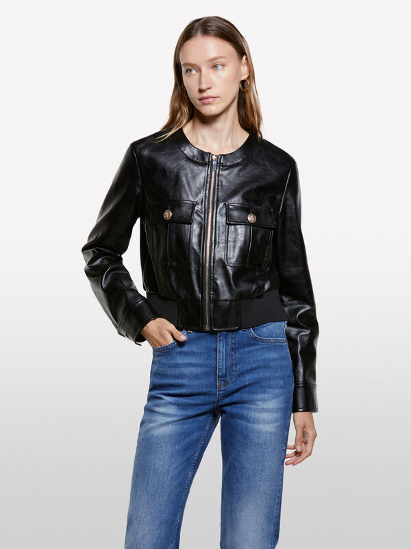 Black vintage cropped jacket - μπουφάν και σακάκια γυναικεία | Sisley