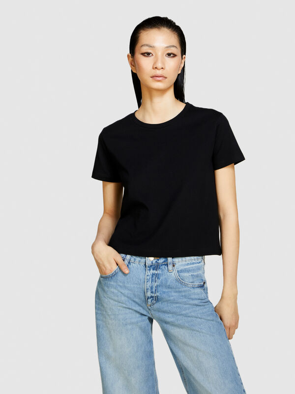 Μπλούζα boxy fit από οργανικό βαμβακερό - μπλουζάκια κοντομάνικα γυναικεία | Sisley