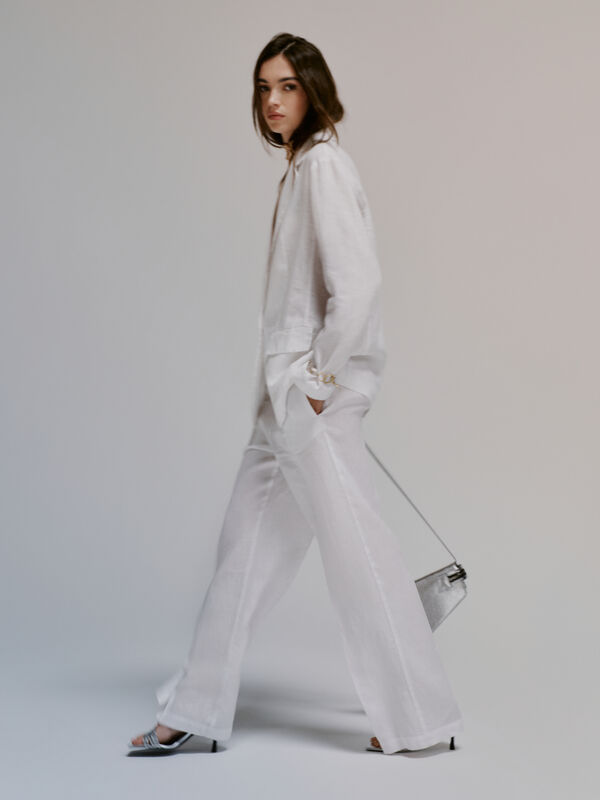 Παντελόνι λευκό flare fit από 100% λινό - παντελόνια καμπάνα γυναικεία | Sisley