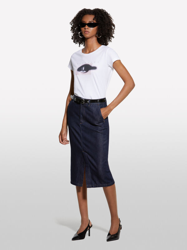 Dark blue denim slim fit midi skirt - φούστες μιντί, longuette γυναικείες | Sisley