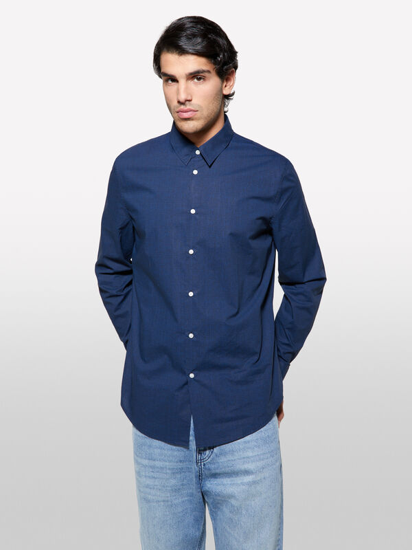 Πουκάμισο slim fit μπλε με τύπωμα - πουκάμισα slim fit ανδρικά | Sisley