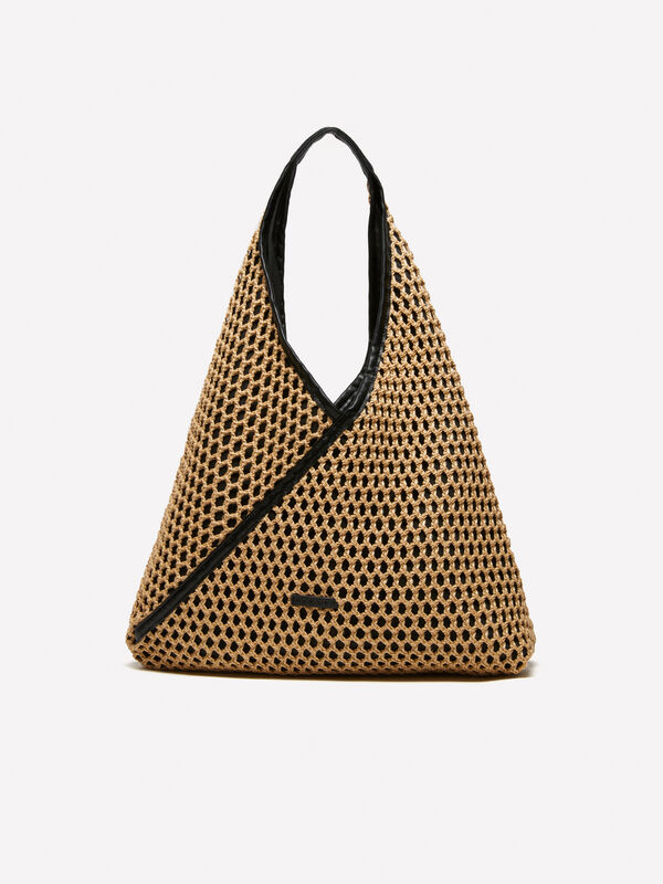 Μάξι τσάντα μπεζ εφέ κροσέ  - τσάντες tote bags γυναικείες | Sisley