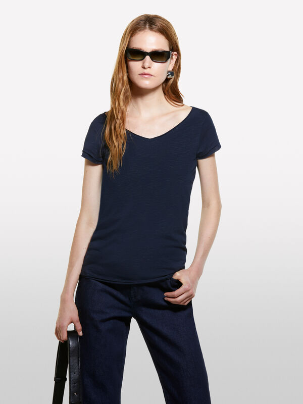 Μπλούζα με V λαιμόκοψη χωρίς ραφές - μπλουζάκια κοντομάνικα γυναικεία | Sisley