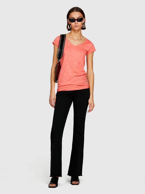 T-shirt με V λαιμόκοψη - μπλουζάκια κοντομάνικα γυναικεία | Sisley