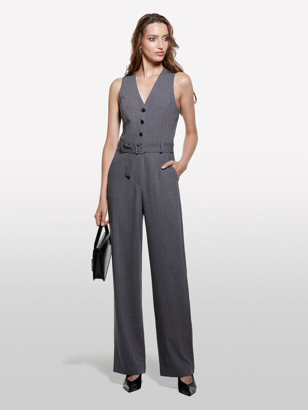 Gray palazzo jumpsuit - φόρμες jumpsuits γυναικεία | Sisley