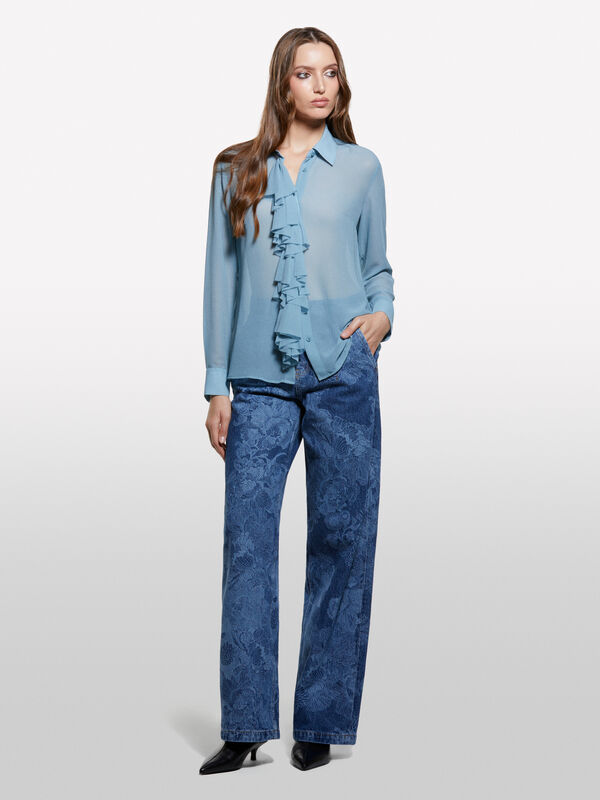 Dark blue shirt with rouches - πουκάμισα γυναικεία | Sisley