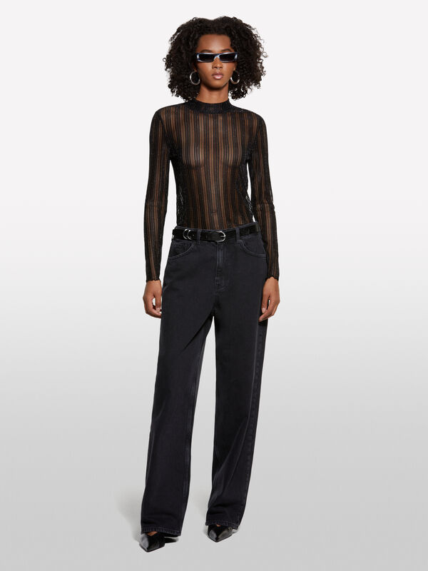 Μπλούζα διαφανής μαύρη - μπλουζάκια μακρυμάνικα γυναικεία | Sisley