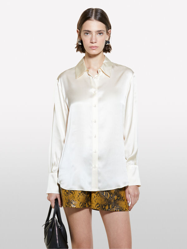 Πουκάμισο λευκό κρεμ από 100% μετάξι. - πουκάμισα γυναικεία | Sisley