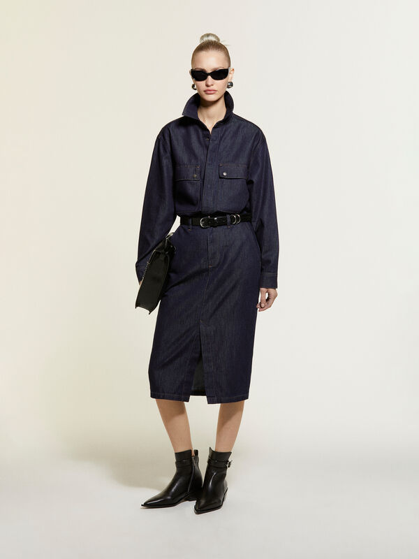 Dark blue denim shirt - πουκάμισα γυναικεία | Sisley