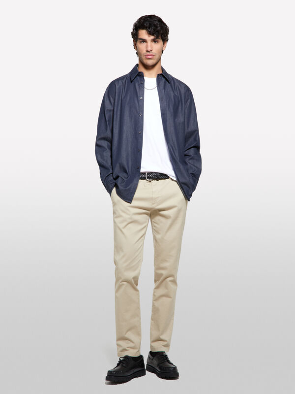 Παντελόνι τσίνο slim fit σκούρο μπεζ - παντελόνια slim ανδρικά | Sisley