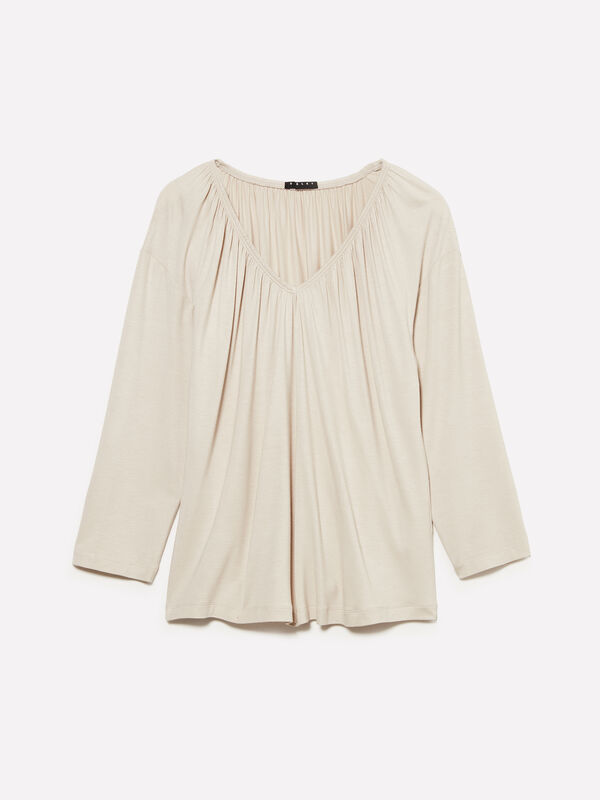 Dove gray t-shirt with curl - μπλουζάκια μακρυμάνικα γυναικεία | Sisley