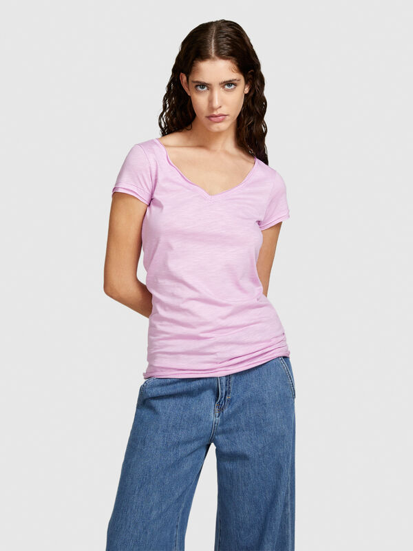 T-shirt με V λαιμόκοψη - μπλουζάκια κοντομάνικα γυναικεία | Sisley
