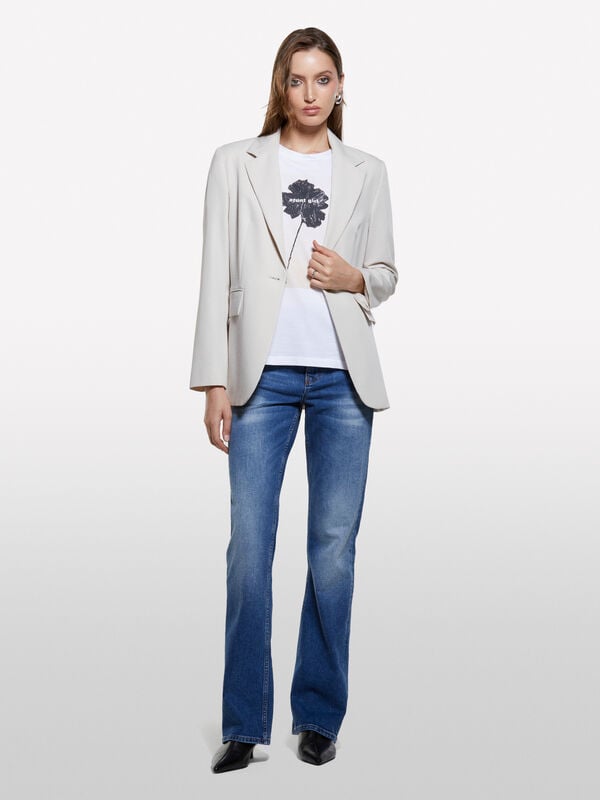 White t-shirt with floral print White t-shirt with floral print - μπλουζάκια κοντομάνικα γυναικεία | Sisley