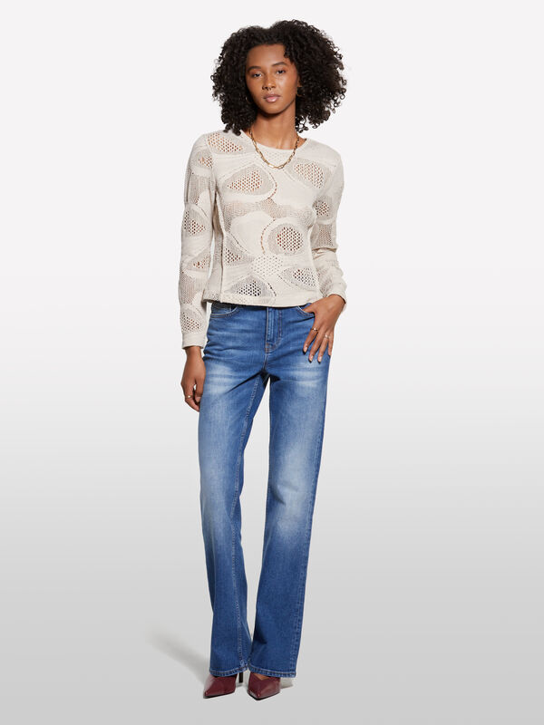 Dove gray textured t-shirt - μπλούζες με λαιμόκοψη γυναικείες | Sisley