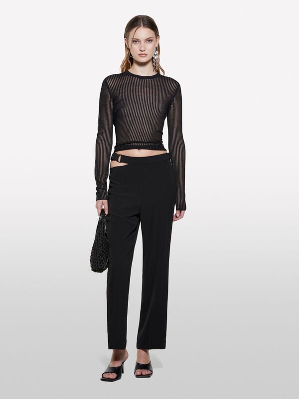 Παντελόνι μαύρο με αλυσίδα - παντελόνια slim fit γυναικεία | Sisley