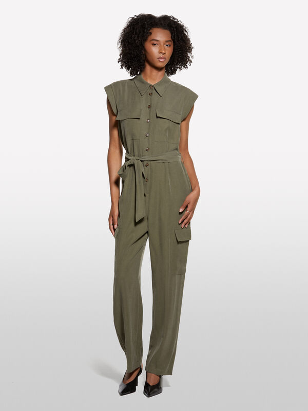 Φόρμα cargo πράσινο militaire - φόρμες jumpsuits γυναικεία | Sisley