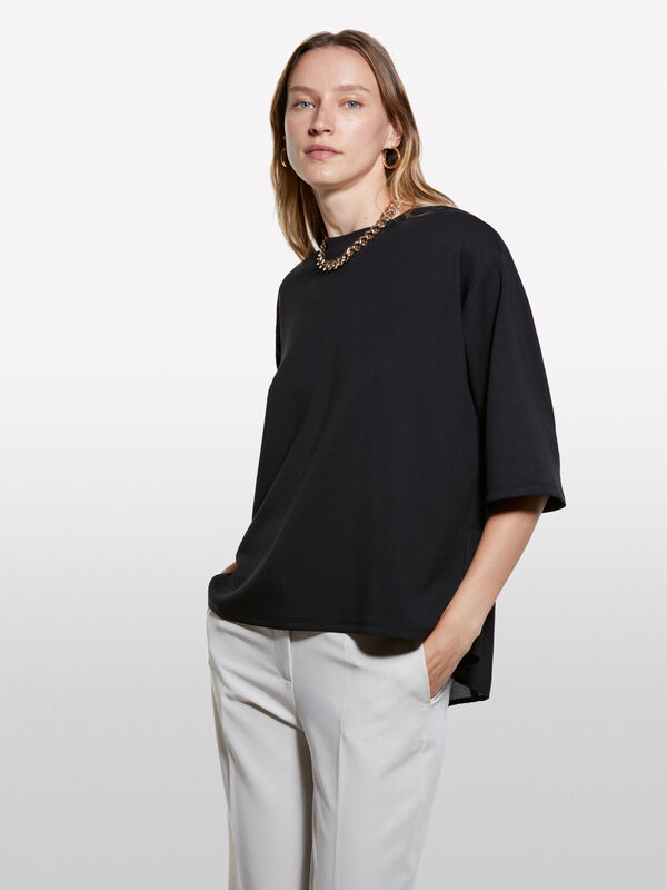Black uneven t-shirt Black uneven t-shirt - μπλουζάκια κοντομάνικα γυναικεία | Sisley
