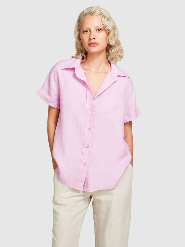 Πουκάμισο κοντομάνικο 100% λινό - πουκάμισα γυναικεία | Sisley