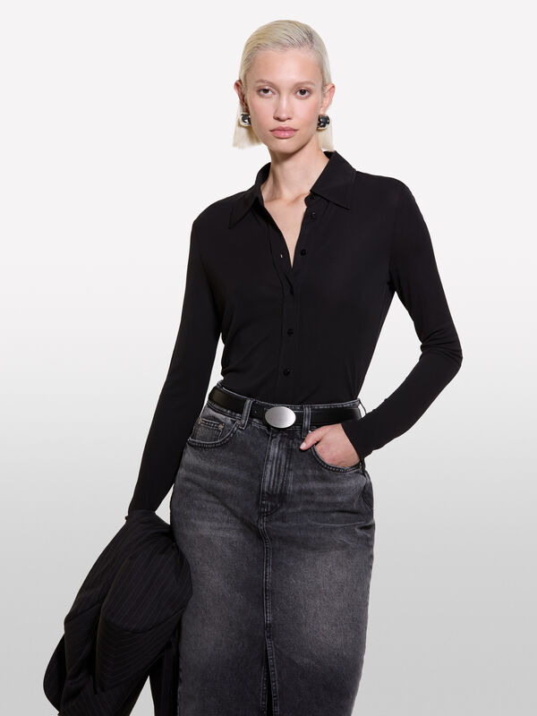 Πουκάμισο μαύρο slim fit - πουκάμισα γυναικεία | Sisley