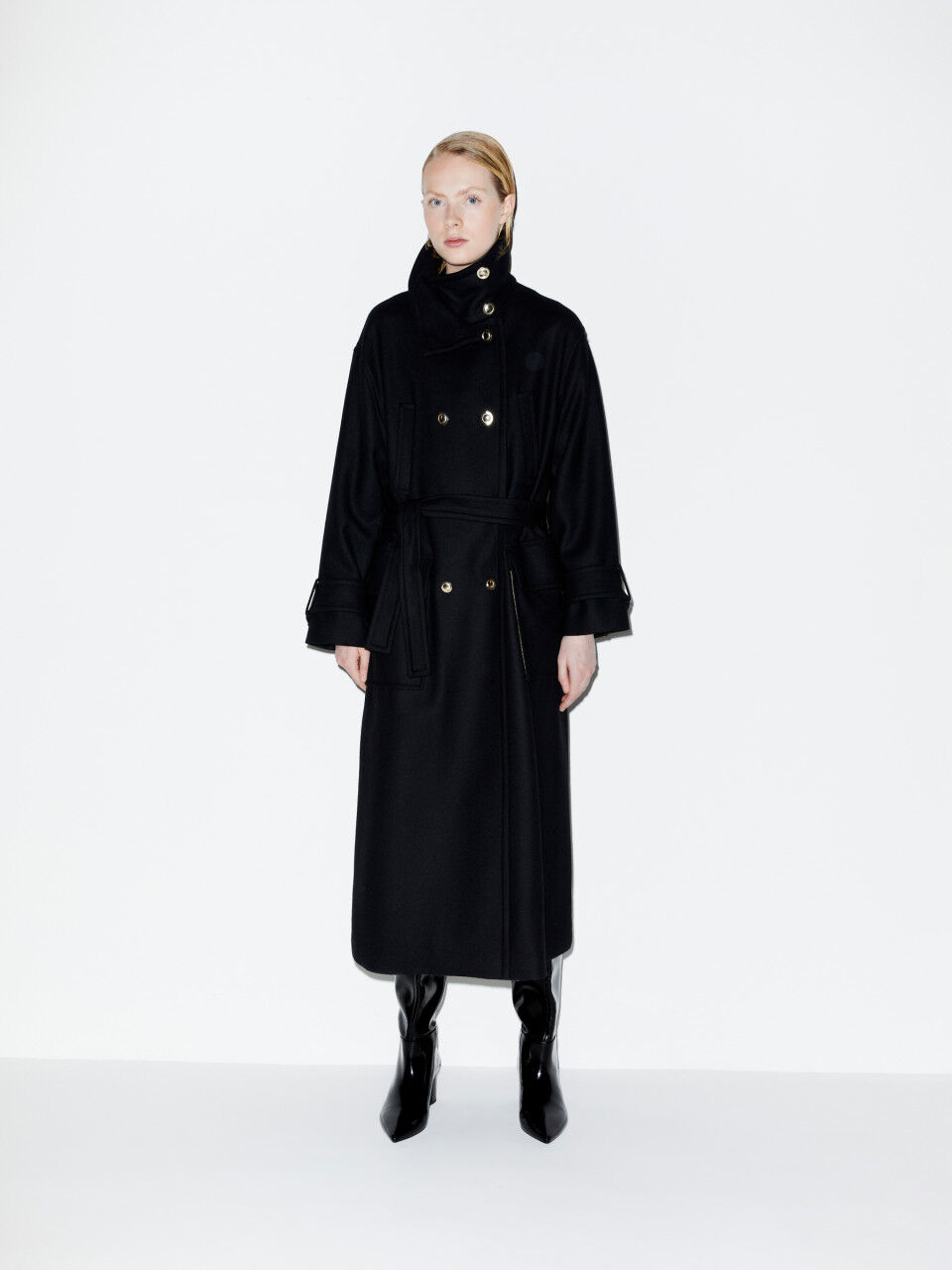 Oversized coat with high collar