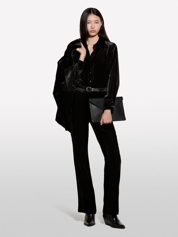 Πουκάμισο μαύρο από βελούδο - πουκάμισα γυναικεία | Sisley