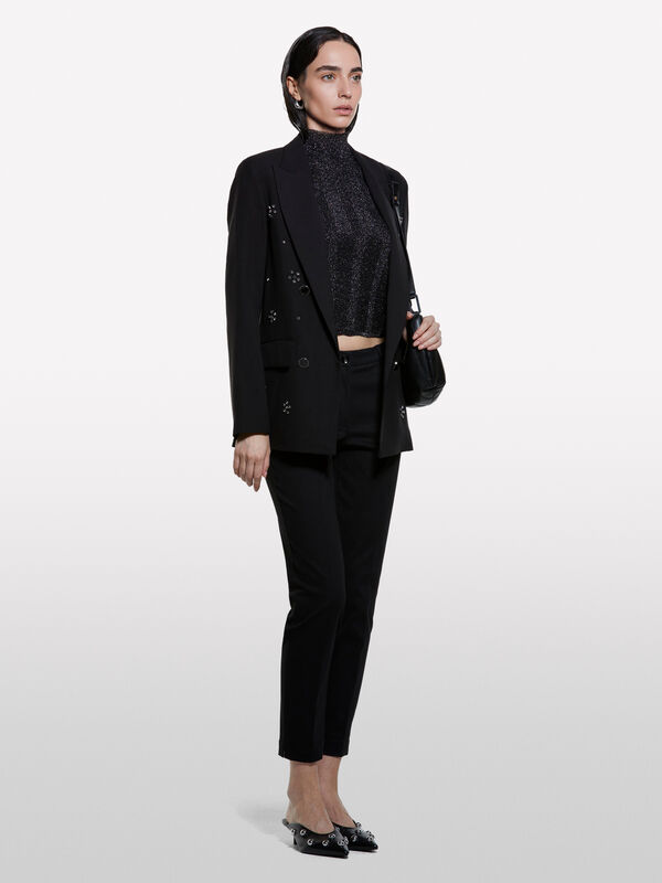 Μπλούζα μαύρη με λούρεξ διακοσμητικά - μπλούζες ζιβάγκο γυναικείες | Sisley