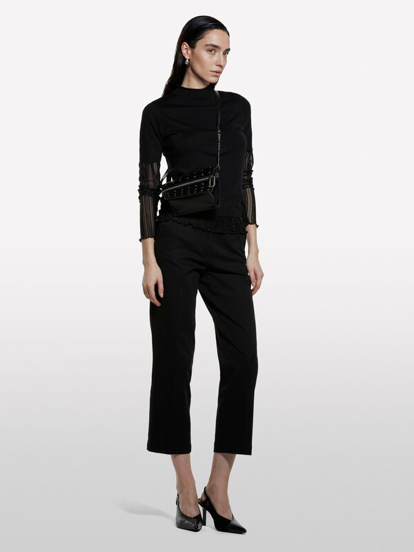 Μπλούζα μαύρη με μισά μανίκια - μπλούζες ζιβάγκο γυναικείες | Sisley